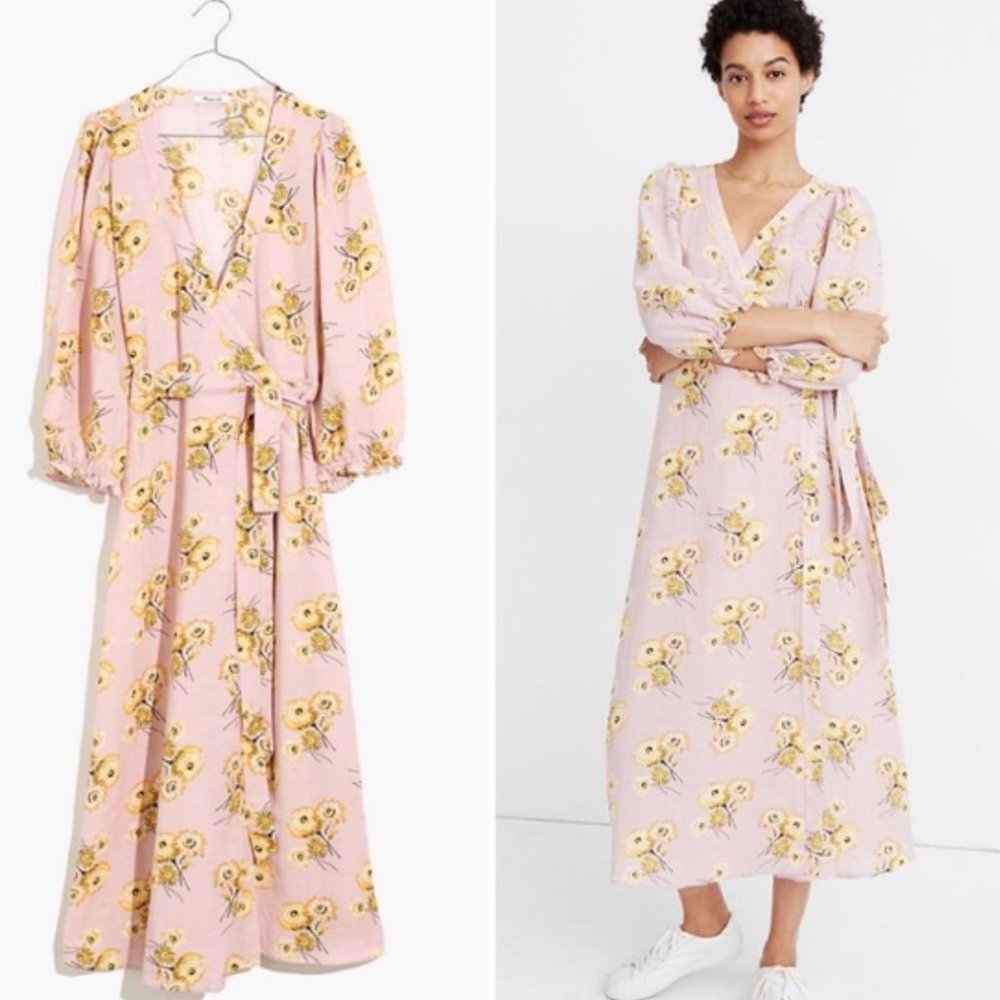 Madewell Linen-Blend Ruffle-Cuff Wrap Dress
